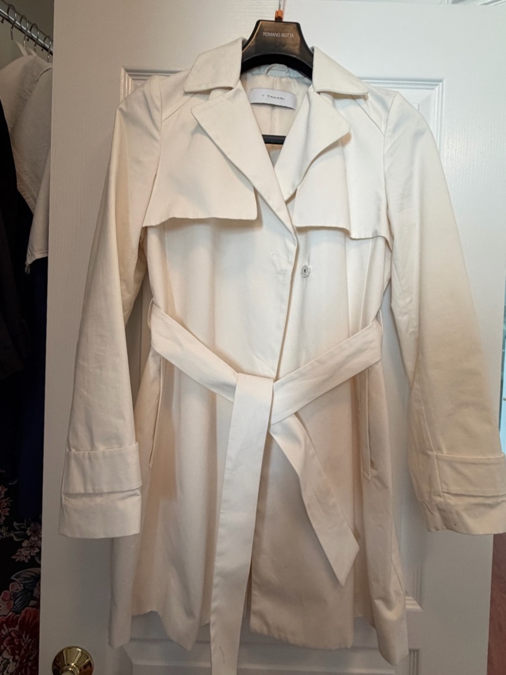 Tahari Ivory Trench Coat with Belt